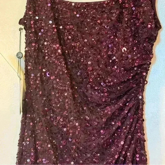 Adrianna Papell Sparkly Sequin Gown Slit Midnight Plum BRAND NEW TAGS - Picture 2 of 15